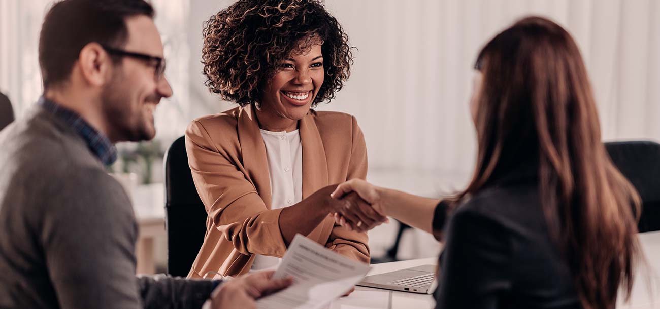 small business recruiter conducting an interview with a woman